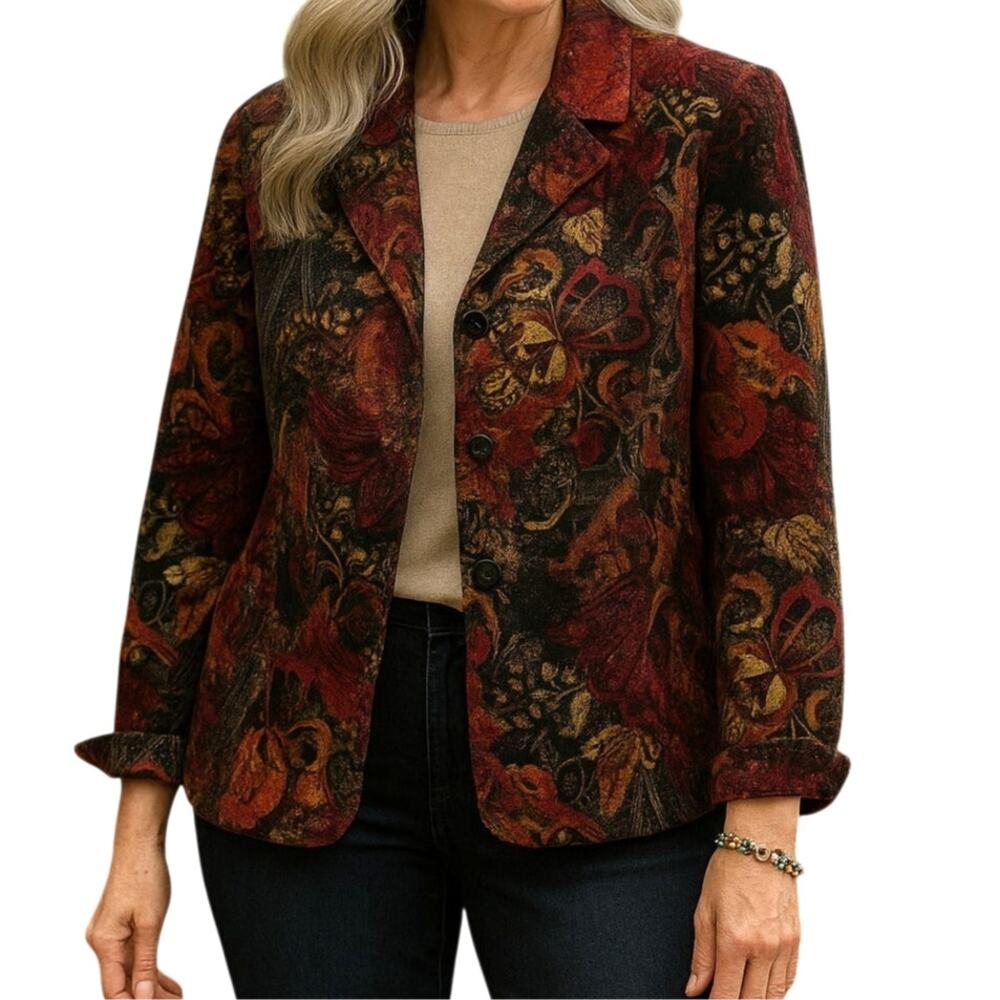 Chico’s Women's Large (2) Velvet Jacket Bohemian Paisley Jeweled Floral